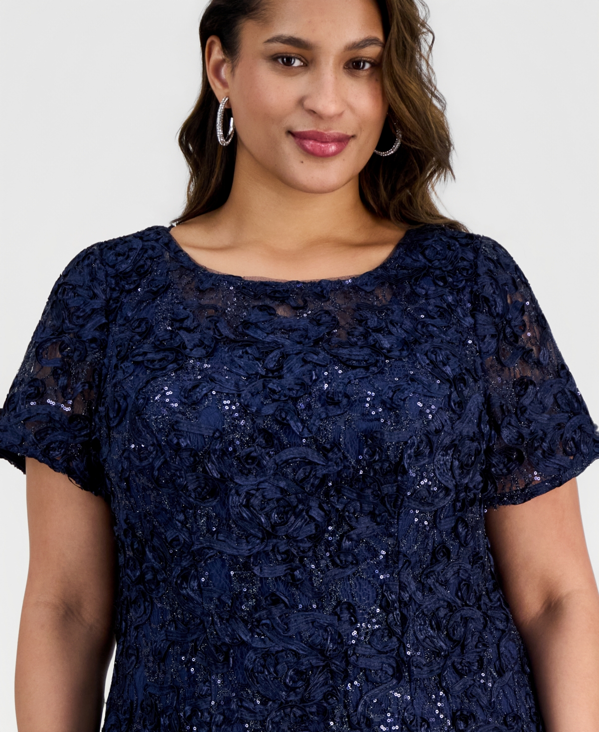 Alex Evenings Plus Sequined Soutache Lace A-Line Gown