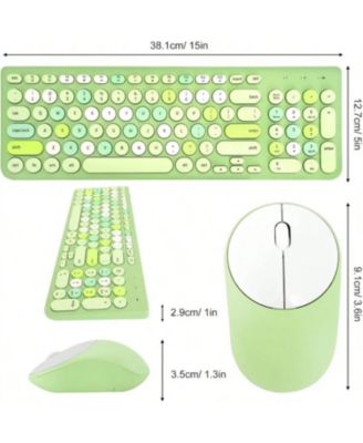 Wireless Keyboard and Mouse Combo, Typewriter Keyboard with Round Keycaps, 2.4GHz Wireless Keyboard Mouse for Computer, Desktop, Laptop