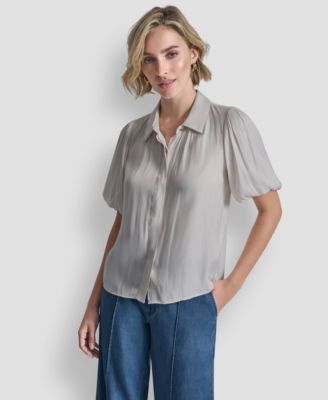 DKNY - Women's Short-Sleeve Park Satin Blouse