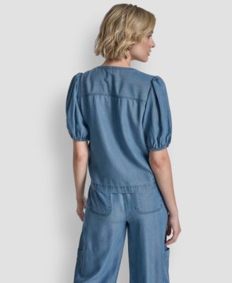 Women's Short-Sleeve Zip-Shoulder Top