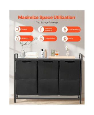 Laundry Sorter Cart with 3 Bags, Metal Frame, and Wood Top