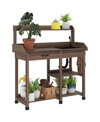 Garden Storage Work Bench with Open Shelves and Tool Space