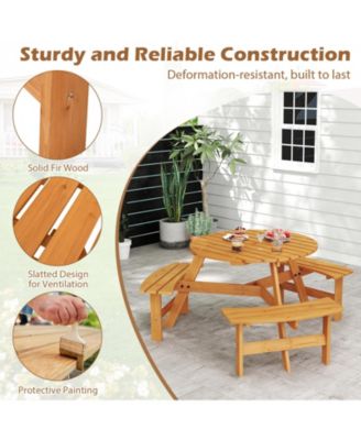 Round Picnic Table Set for 6 with Umbrella Hole