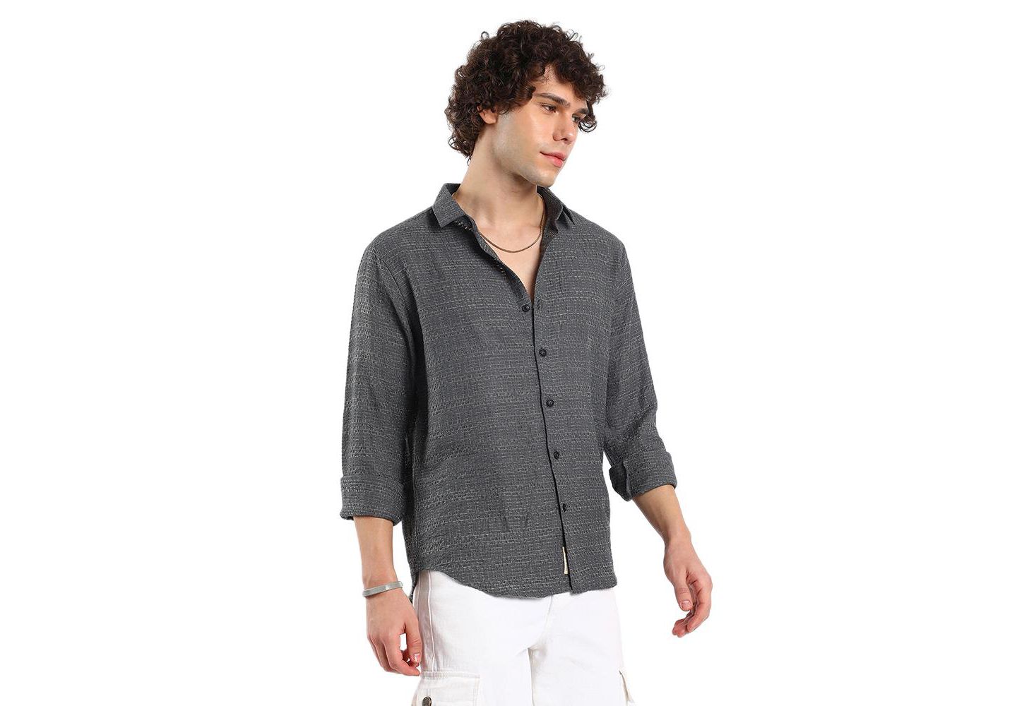 Мужская рубашка Cahoot Campus Sutra Solid Textured Knit, цвет: Серый — фото 3