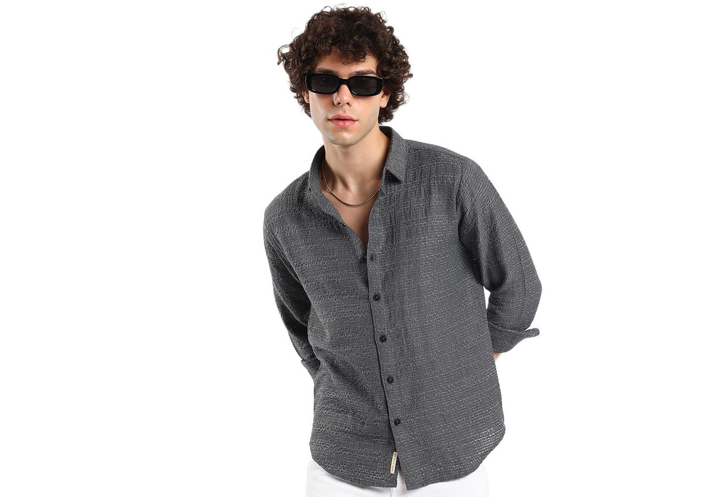 Мужская рубашка Cahoot Campus Sutra Solid Textured Knit, цвет: Серый — фото 6