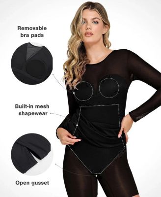 Women's Shapewear Mesh Long Sleeve V-Back Slimming Maxi Dress