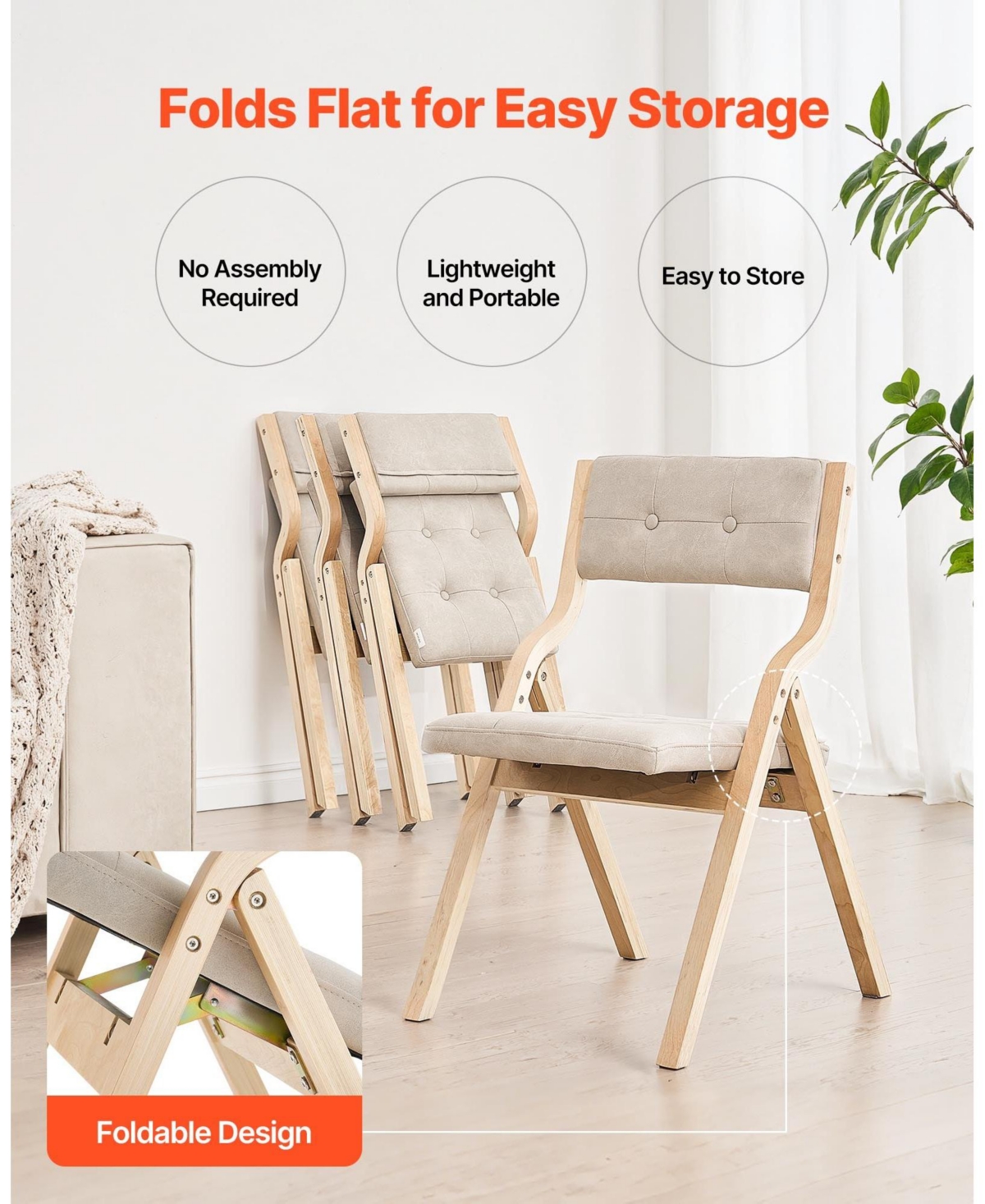 Slickblue Wooden Folding Chairs Set of 4 with Comfortable Cushions