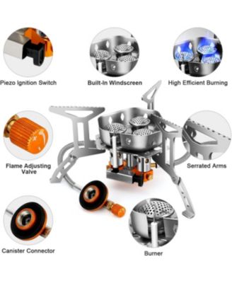 6800W Windproof Camp Stove Camping Gas Stove with Fuel Canister Adapter, Piezo Ignition, Carry Case, Portable Collapsible Stove Burner for Outdoor