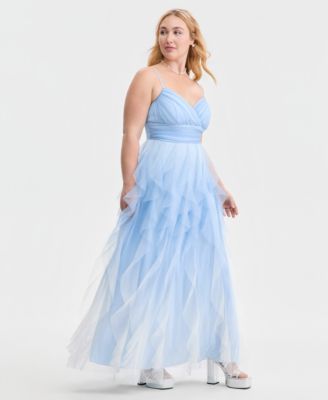 Trendy Plus Size Ombr&eacute; Spiral-Ruffled Gown