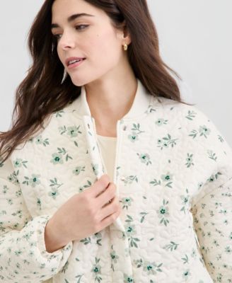 Juniors' Floral-Print Quilted Bomber Jacket
