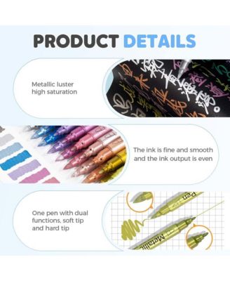24 Colors Metallic Marker Pens, Soft-Tip Acrylic Paint Pens for Scrapbooking, Glass, Wood, Card Making and DIY Arts & Crafts