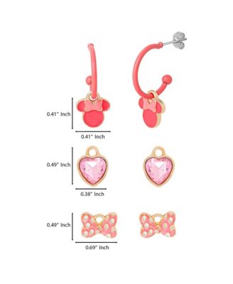 Minnie Mouse Pink Bow Charm Hoop Earring Set, 3 Charms and 1 Hoop