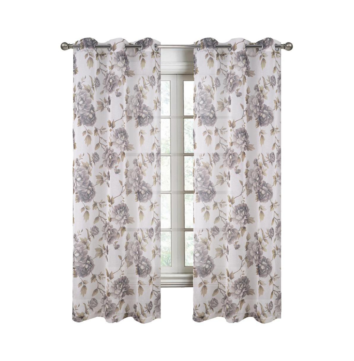 Rt Designers Collection Ellie Doily Grommet Light Filtering Window Curtain Panel for Bedroom 54" x 95" Silver