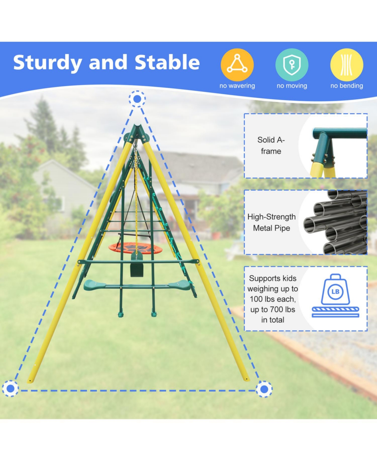 Streamdale Furniture Boys Streamdale Indoor/Outdoor Metal Swing Set with Safety Belt for Backyard