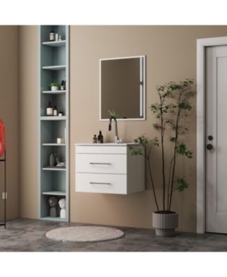 24" White Gloss Wall-Mount Vanity: Soft-Close