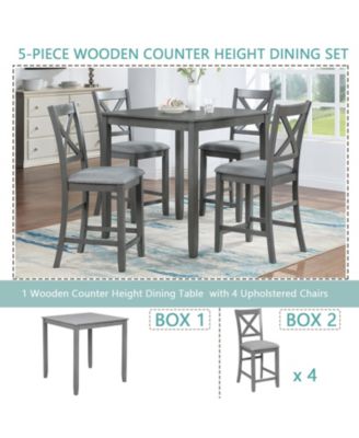 5 Piece Square Counter Height Dining Table Set with 4 Upholstered Chairs