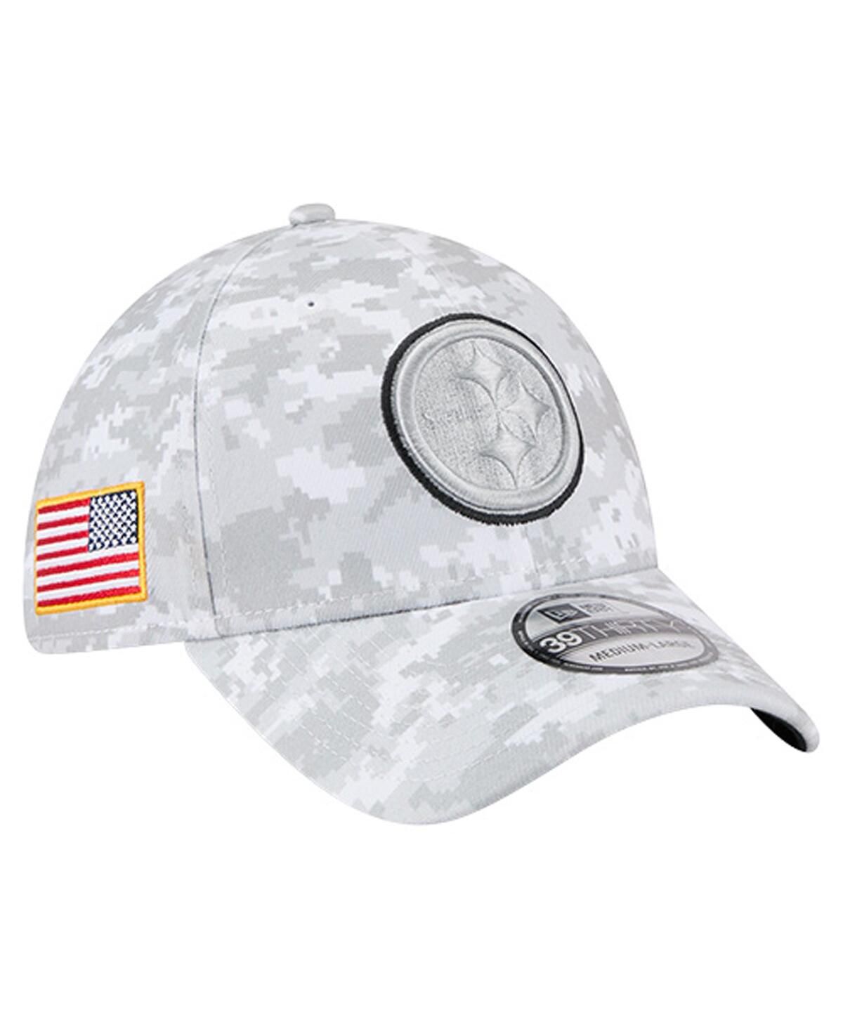 Мужская белая кепка Pittsburgh Steelers 2025 Salute to Service с цифровым камуфляжем Fan Pack 39THIRTY Flex