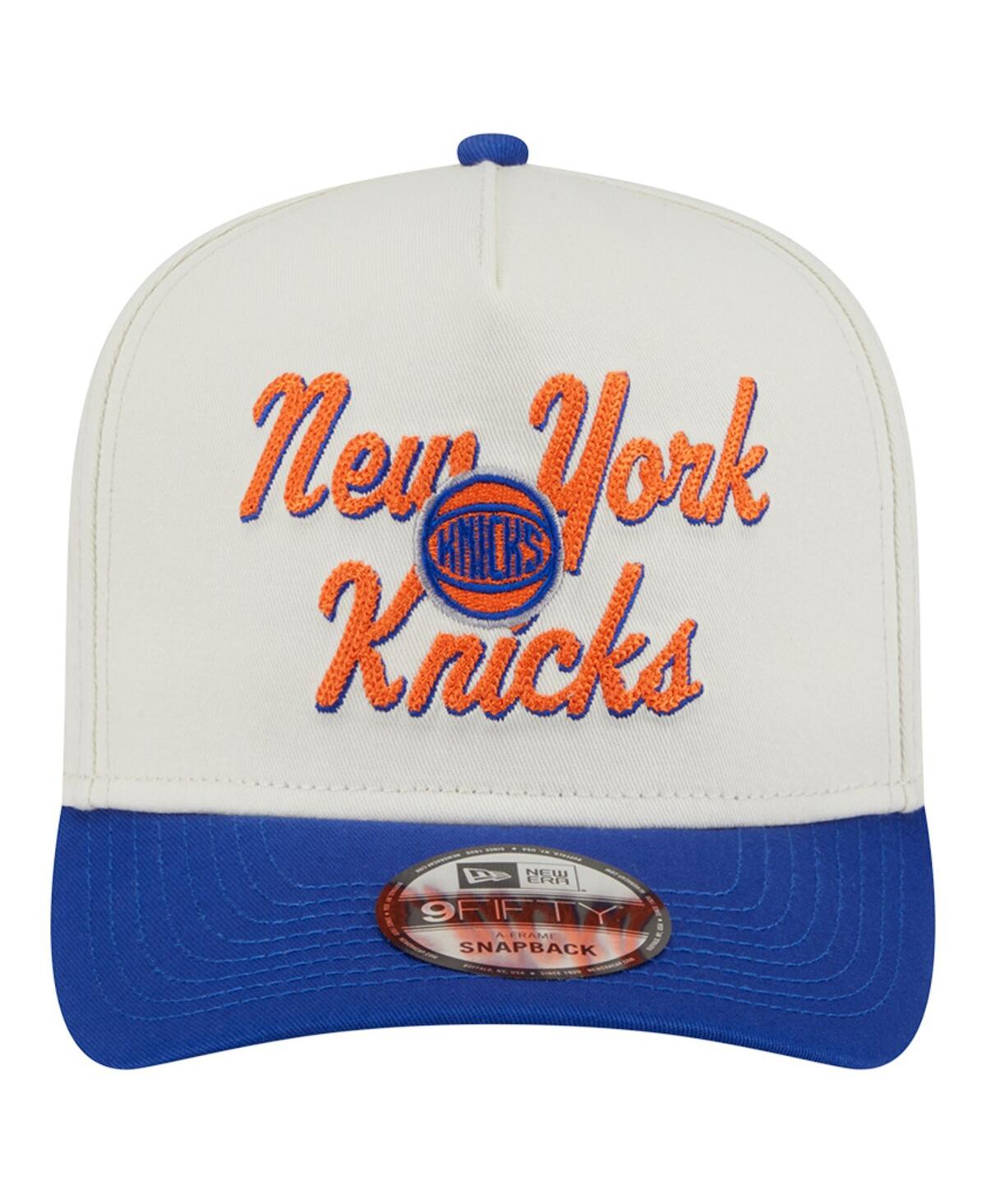 New Era Men's Cream/Blue New York Knicks Chainstitch 9FIFTY A-Frame Snapback Hat
