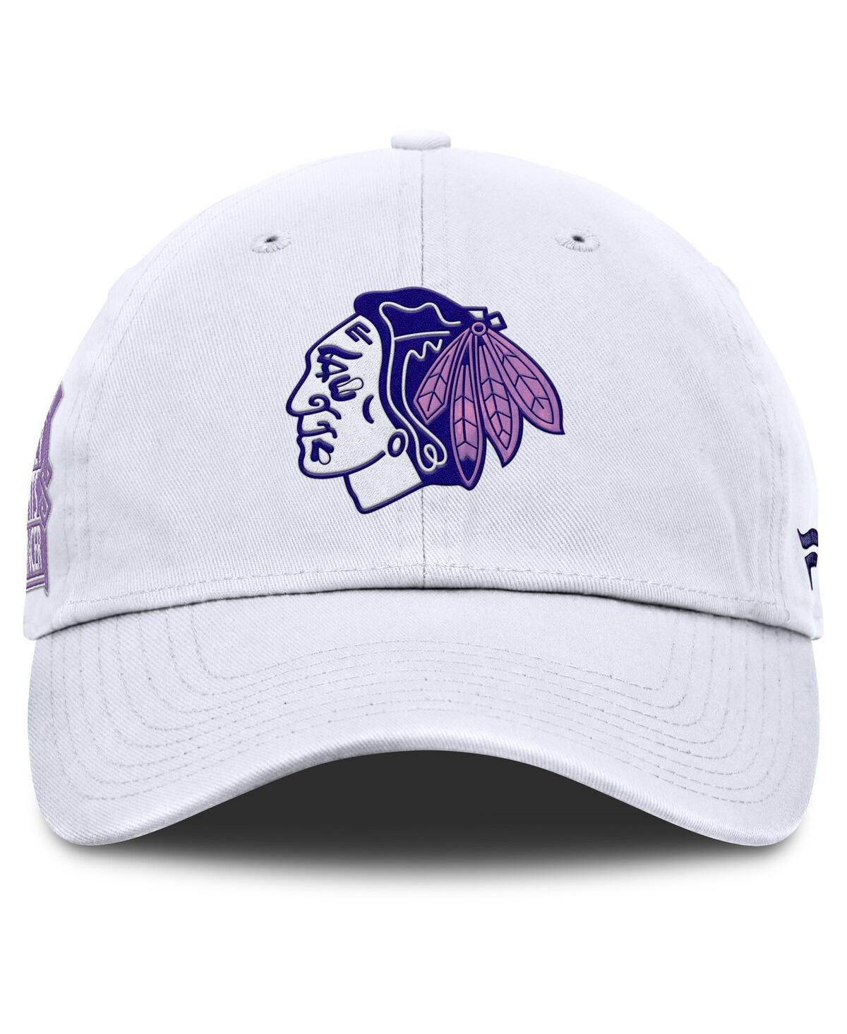Fanatics Men's White Chicago Blackhawks Authentic Pro Hockey Fights Cancer Adjustable Hat In White