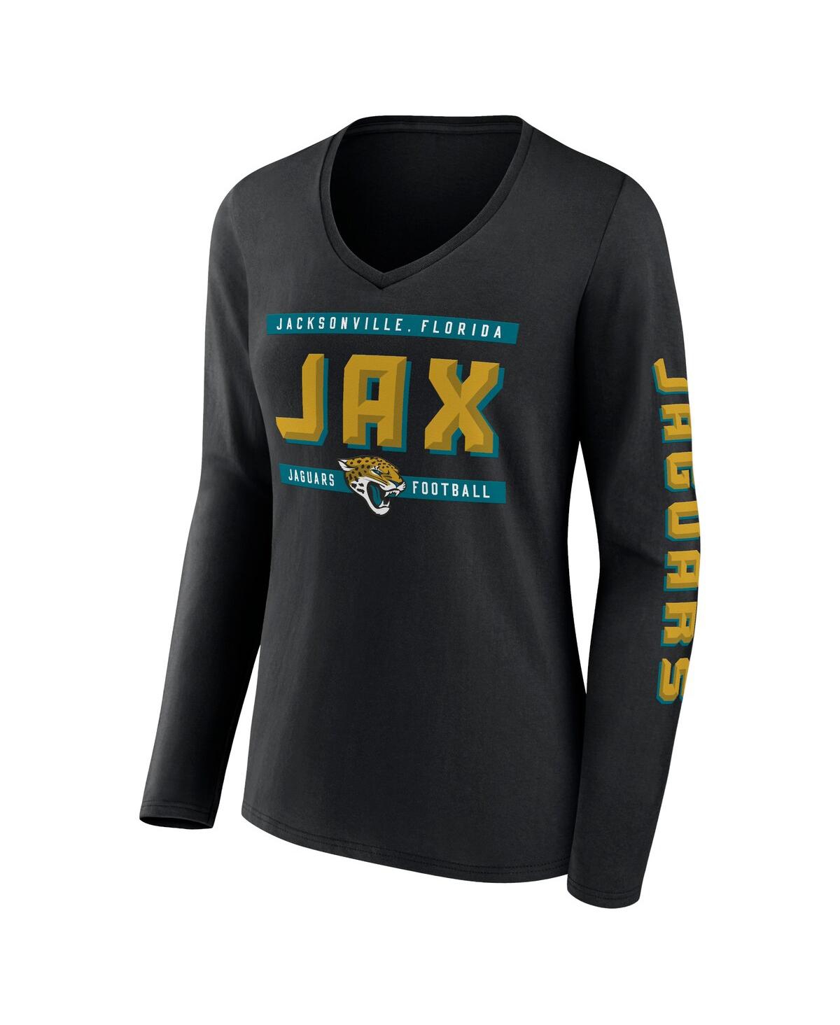 Fanatics Women's Black Jacksonville Jaguars Hometown Sweep Long Sleeve V-neck T-shirt In Black
