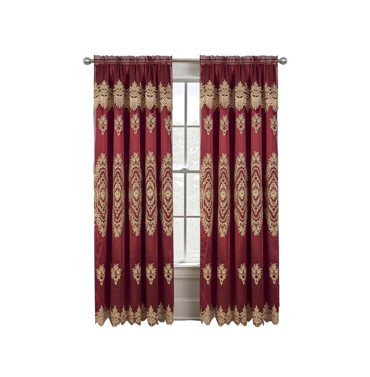 Rt Designers Collection Dayton Emb Attached Valance Backing Blackout Window Curtains 50" x 84" Burgundy/Gold