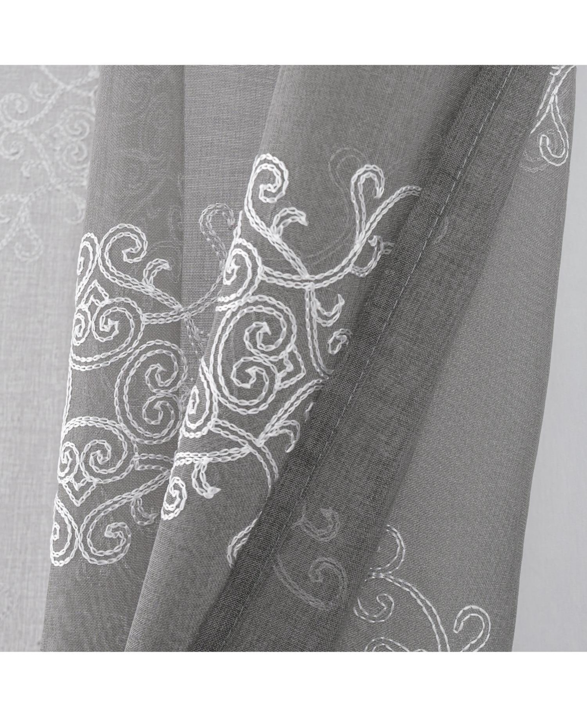 Rt Designer Collection Sheryl 2 Pack Embroidered Dorly Luxurious Decorative Grommet Curtain Panel 36" x 96" Grey
