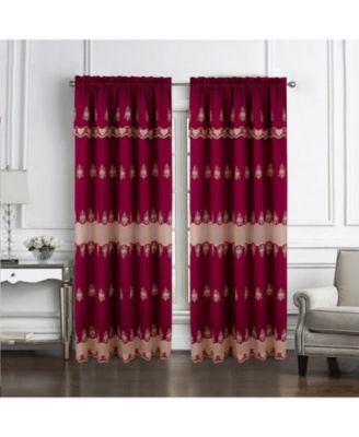 Donna Macrame Construction 3" Rod Pocket Curtain Panel 54" x 90" Burgundy/Gold