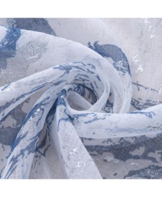 Marble Grommet Metallic Sheer Printed Doily Curtain Panel Pair 36" x 84" Blue