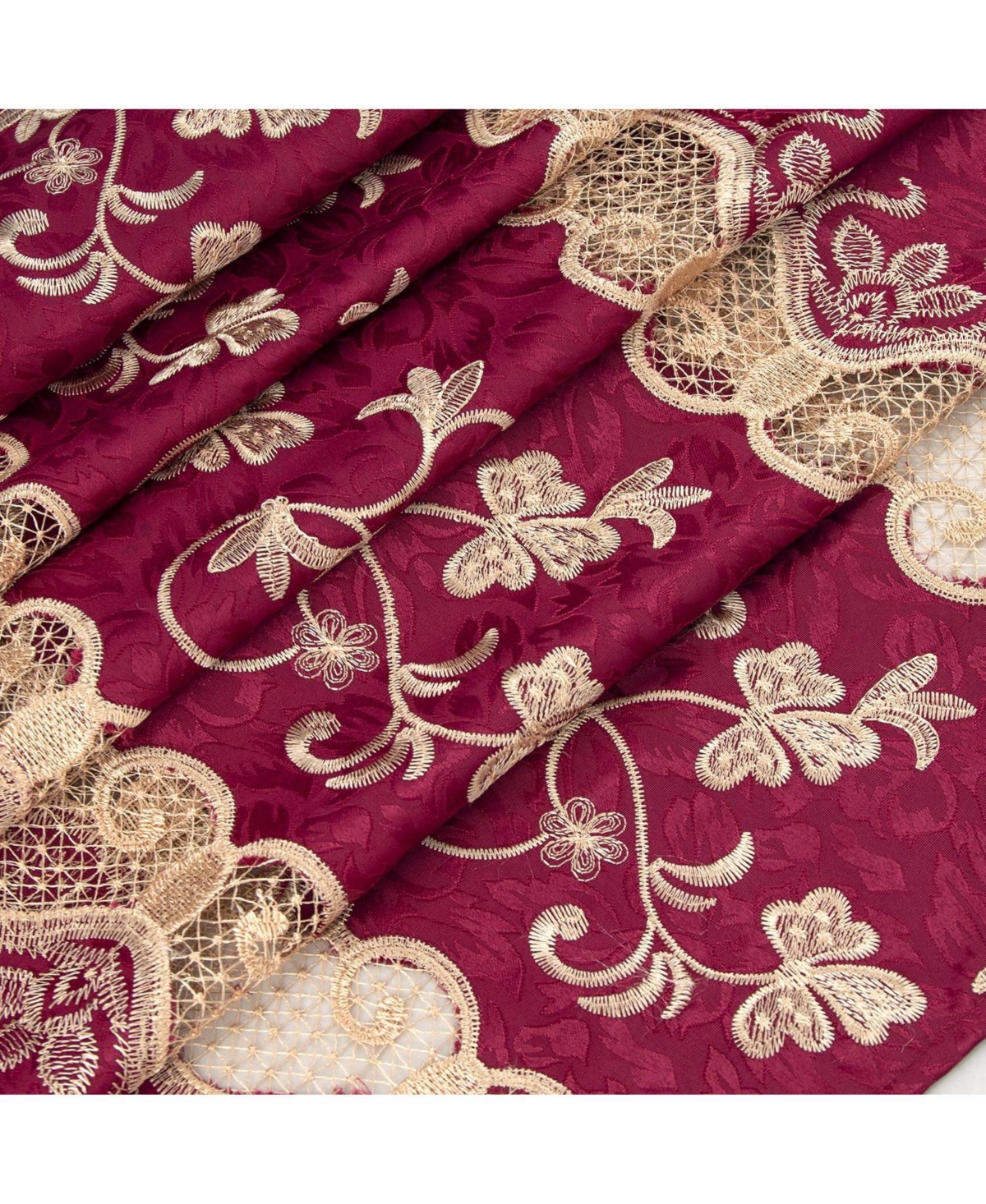 Rt Designer Collection Alice Macrame Luxurious Decorative Rod Pocket Curtain Panel 54" x 84" Burg