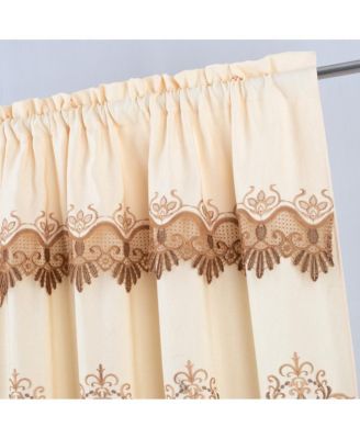 Bonnie Macrame Rod Pocket Room Darkening Curtain Panels for Living Room 52" x 84" Ivory