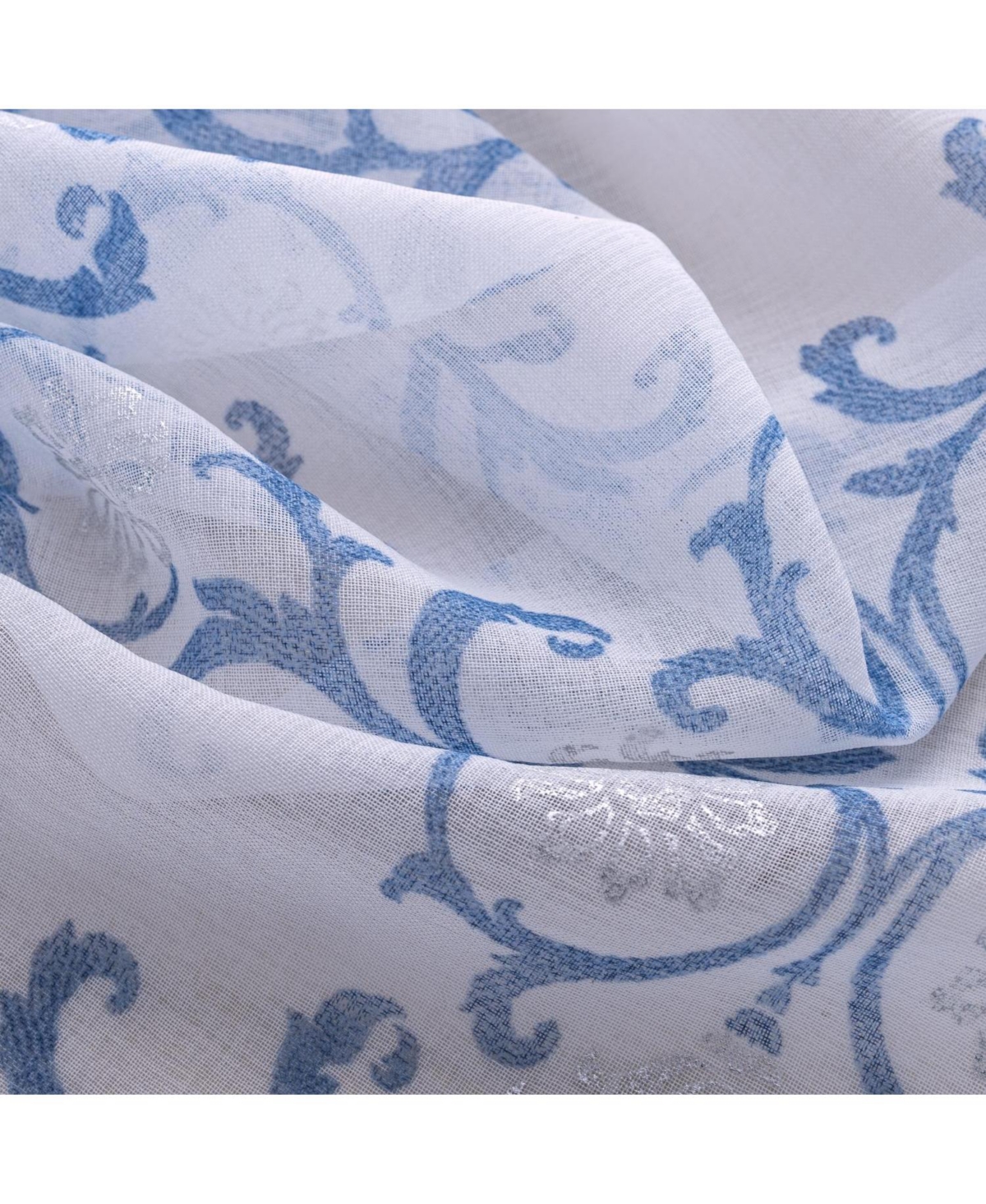 Rt Designers Collection Crown Grommet Sheer Metallic Printed Doily Curtain Panel 54" x 84" Blue