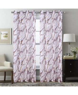 Marble Grommet Metallic Sheer Printed Doily Curtain Panel Pair 36" x 84" Red