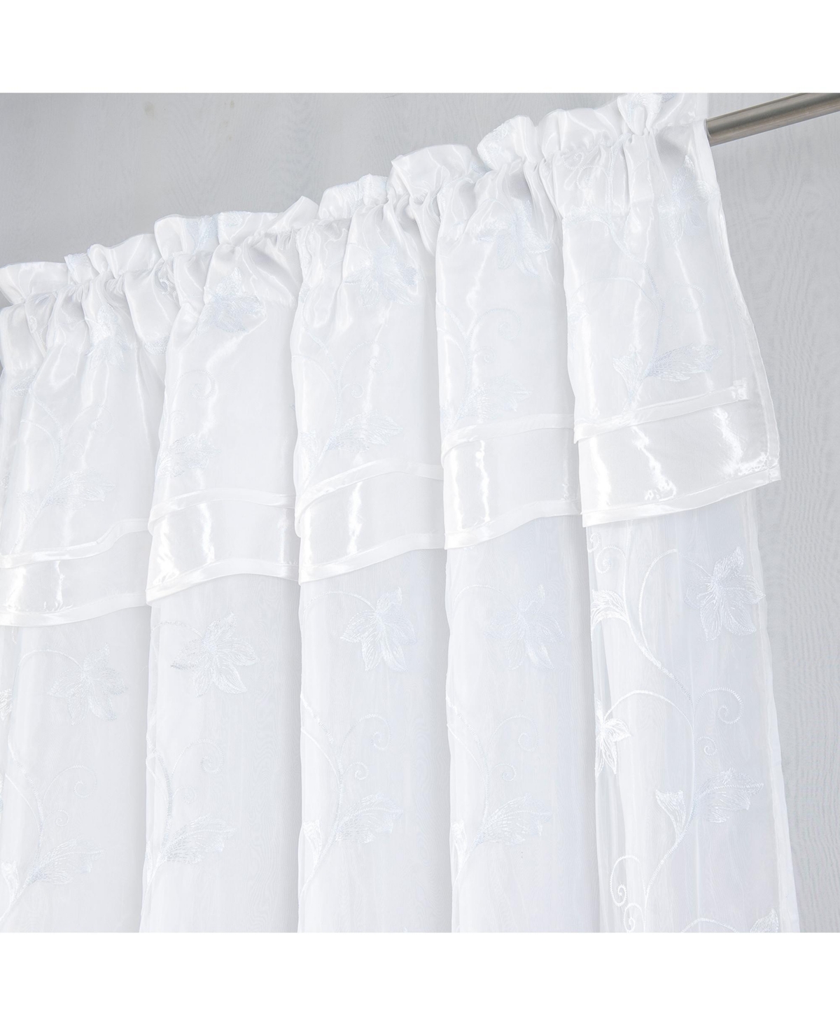 Rt Designers Collection - Pia Embroidered Panel With Double Valance 54'' x 90'' White
