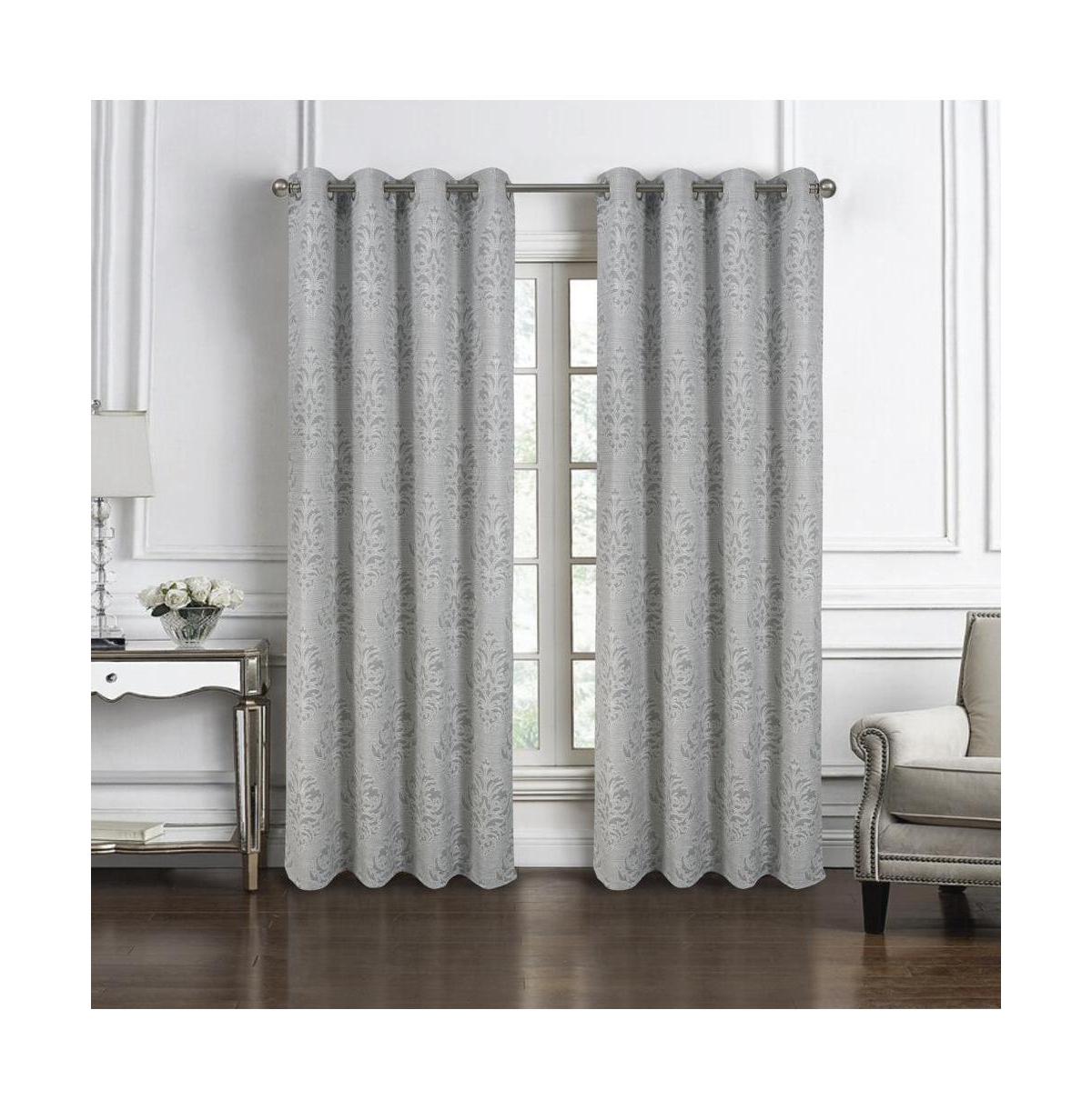Rt Designers Collection Dorian Jacquard Grommet Blackout Window Curtain Panel 54" x 84" Silver
