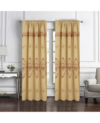 Bonnie Macrame Rod Pocket Room Darkening Curtain Panels for Living Room 52" x 84" Gold