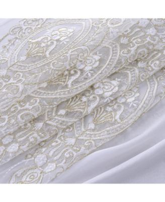 Daisy Embroidery Grommet Curtain Panel With Attached Valance 54" x 84" White