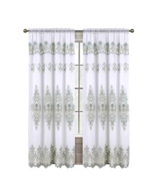 Daisy Embroidery Grommet Curtain Panel With Attached Valance 54" x 84" Ivory/Teal