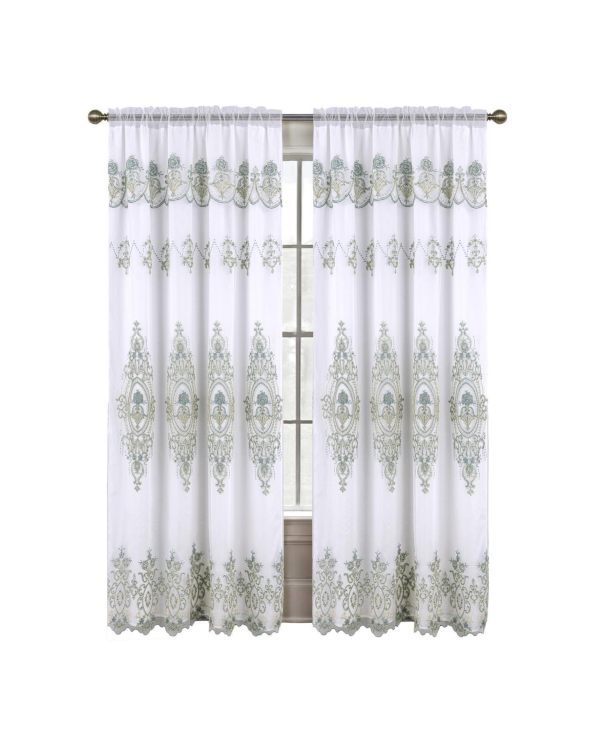 Rt Designers Collection Daisy Embroidery Grommet Curtain Panel With Attached Valance 54" x 84" Ivory/Teal