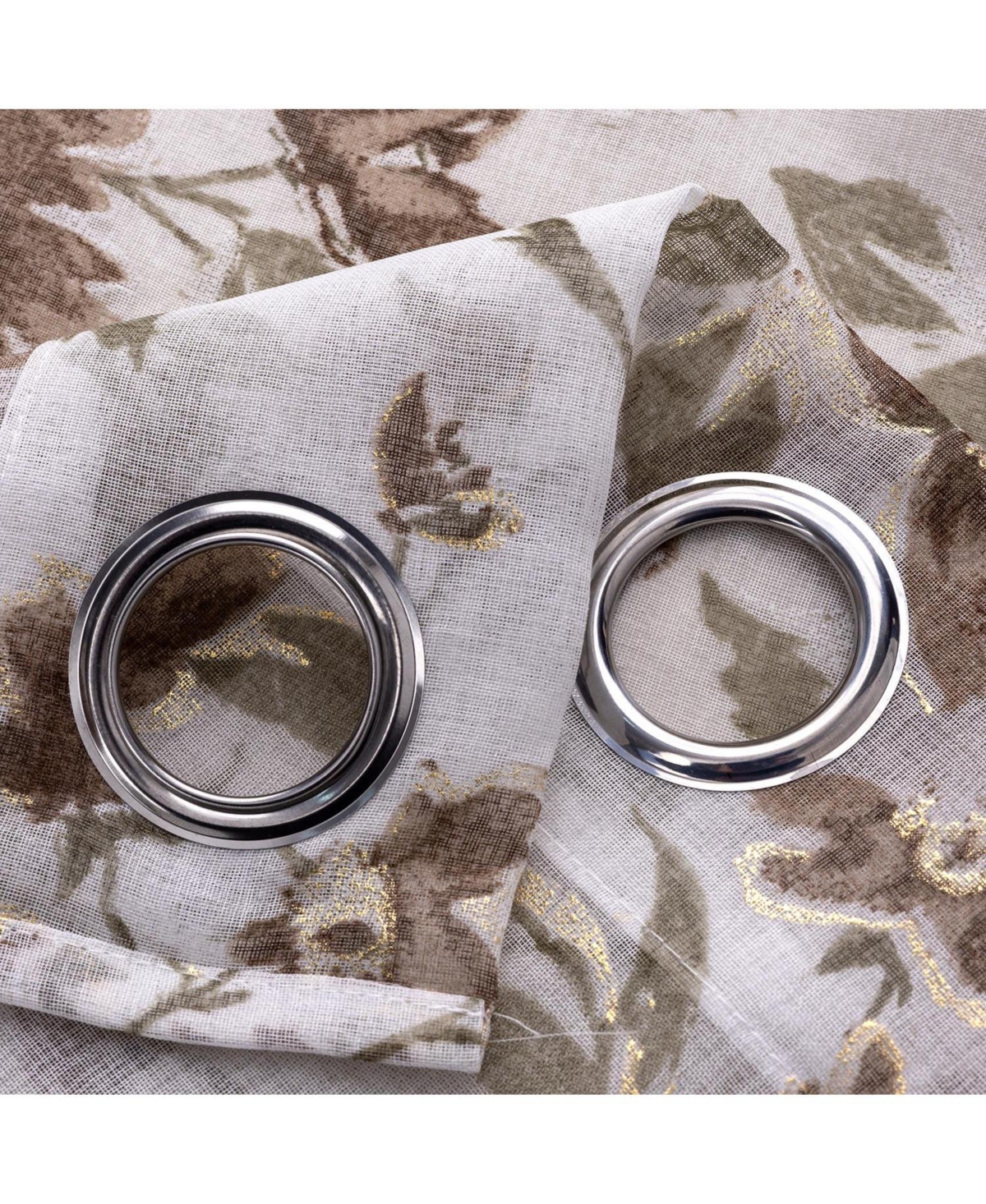 Rt Designers Collection Meadow Grommet Metallic Sheer Printed Doily Curtain Panel 54" x 95" Taupe