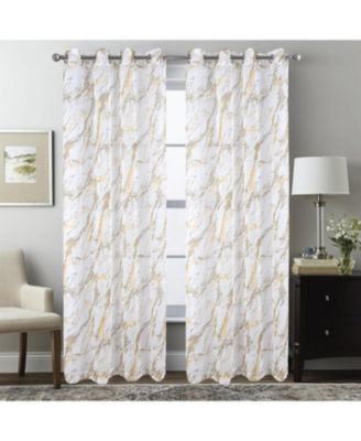 Marble Grommet Metallic Sheer Printed Doily Curtain Panel Pair