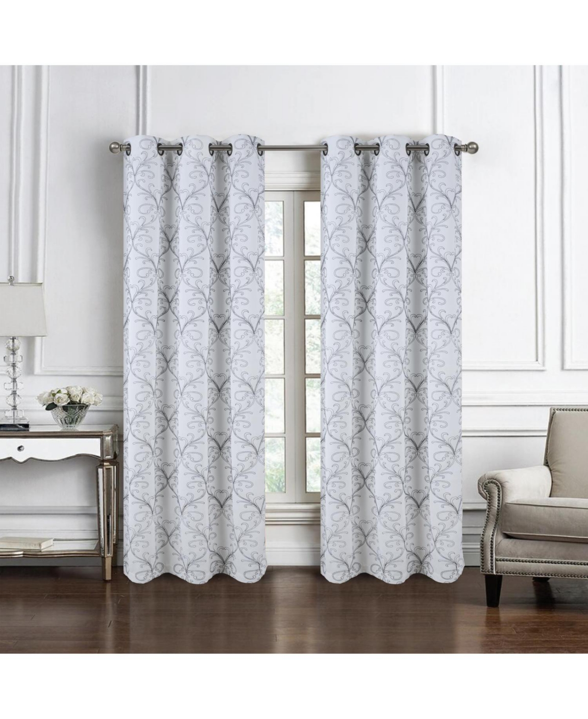 Rt Designer Collection Kimber 2 Pack Embroidered Blackout Luxurious Decorative Grommet Curtain Panel 36" x 84