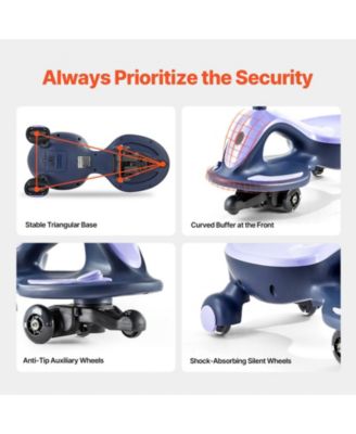 Electric Wiggle Car, 150 lbs Load, 2-in-1 Swing Car with LED Wheels, Bluetooth, Rechargeable Battery, Ride Toy for Kids 3+, Purple