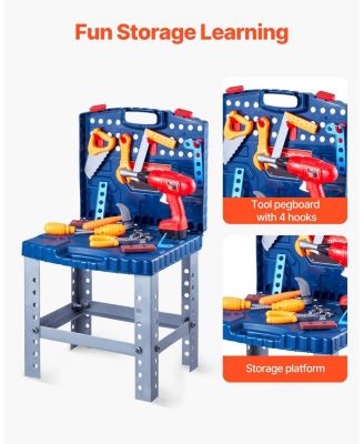 Kids Workbench, 56 PCS Tool Bench with Electric Drill & Realistic Tools, Pretend Construction Playset for Boys & Girls Age 3+