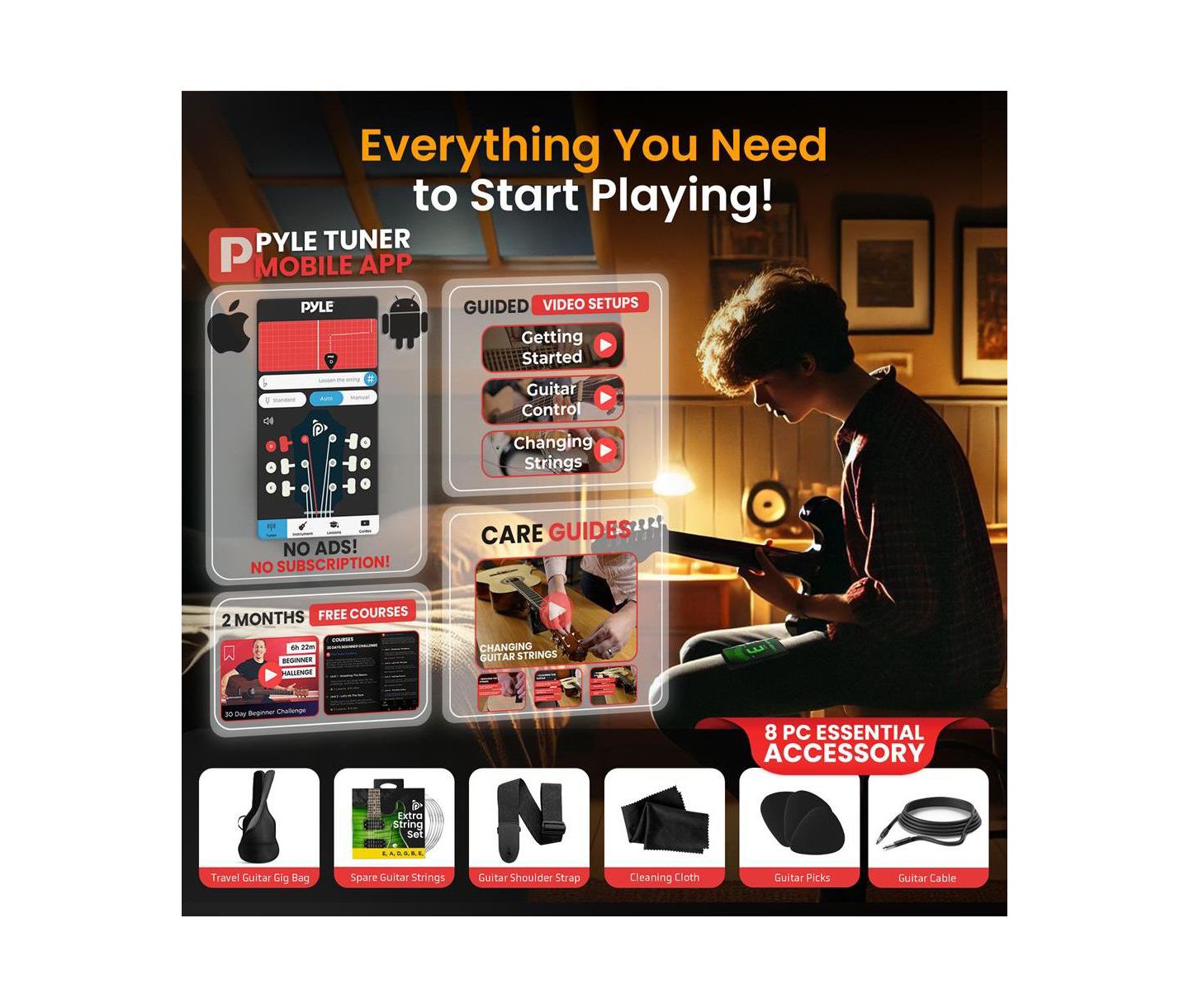 Детские игрушки Pyle 6-String Electric Guitar Beginner Starter Kit, Ages 11+, цвет: Зелёный — фото 2