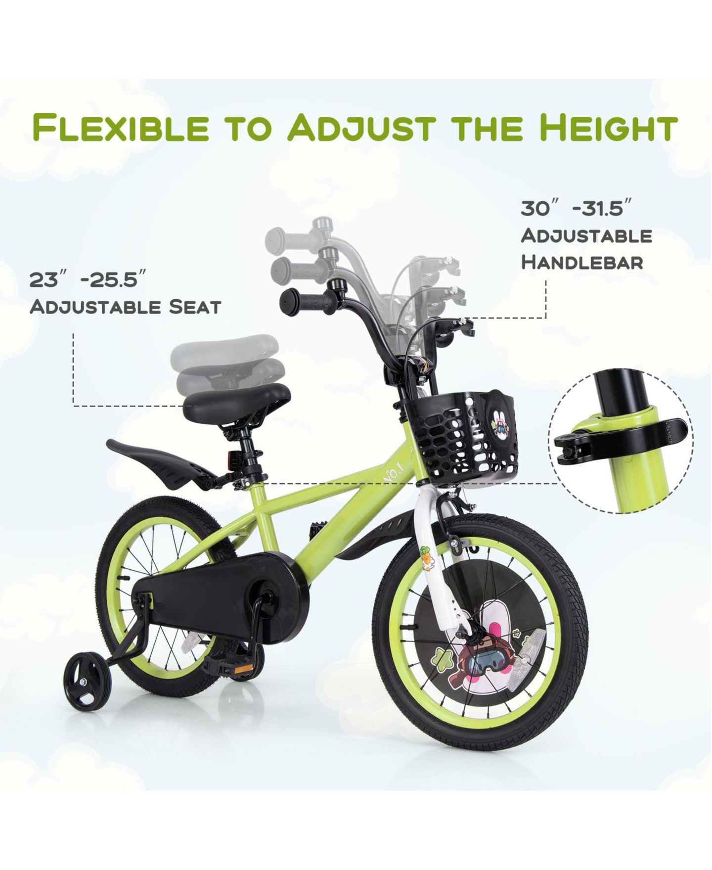 Детская игрушка SUGIFT 16 Inch Kids Bike, Adjustable with Detachable Training Wheels, Ages 3-8, цвет: Зелёный — фото 9