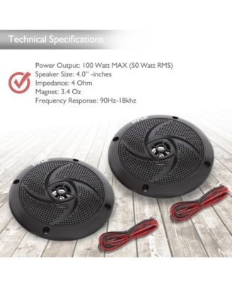 4 Waterproof Marine Speakers - 2-Way Full Range Sound (PLMRS4B.5) - 100W Max