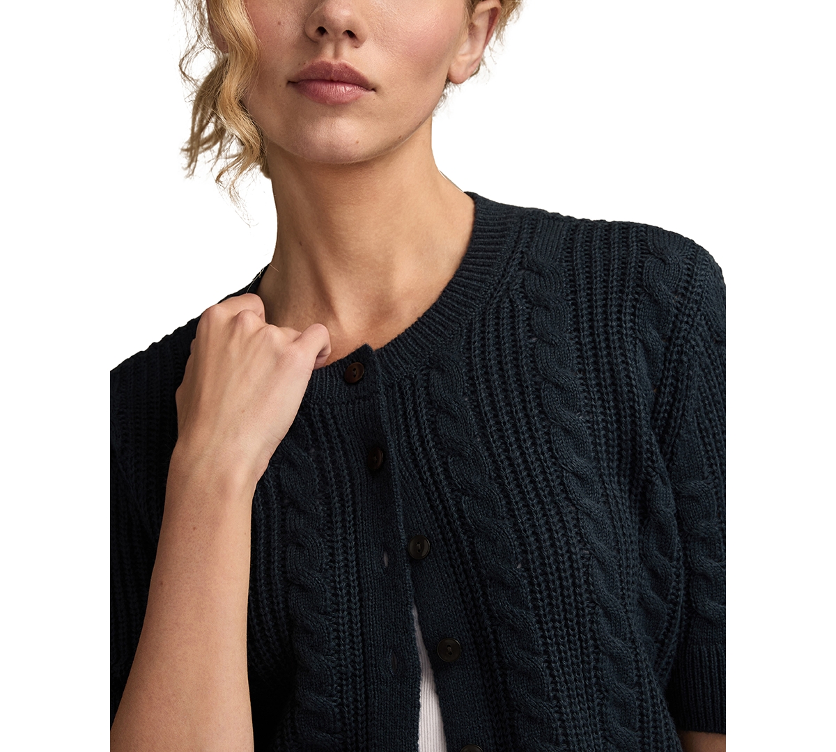 Lucky Brand Women's Short-Sleeve Cable Cardigan