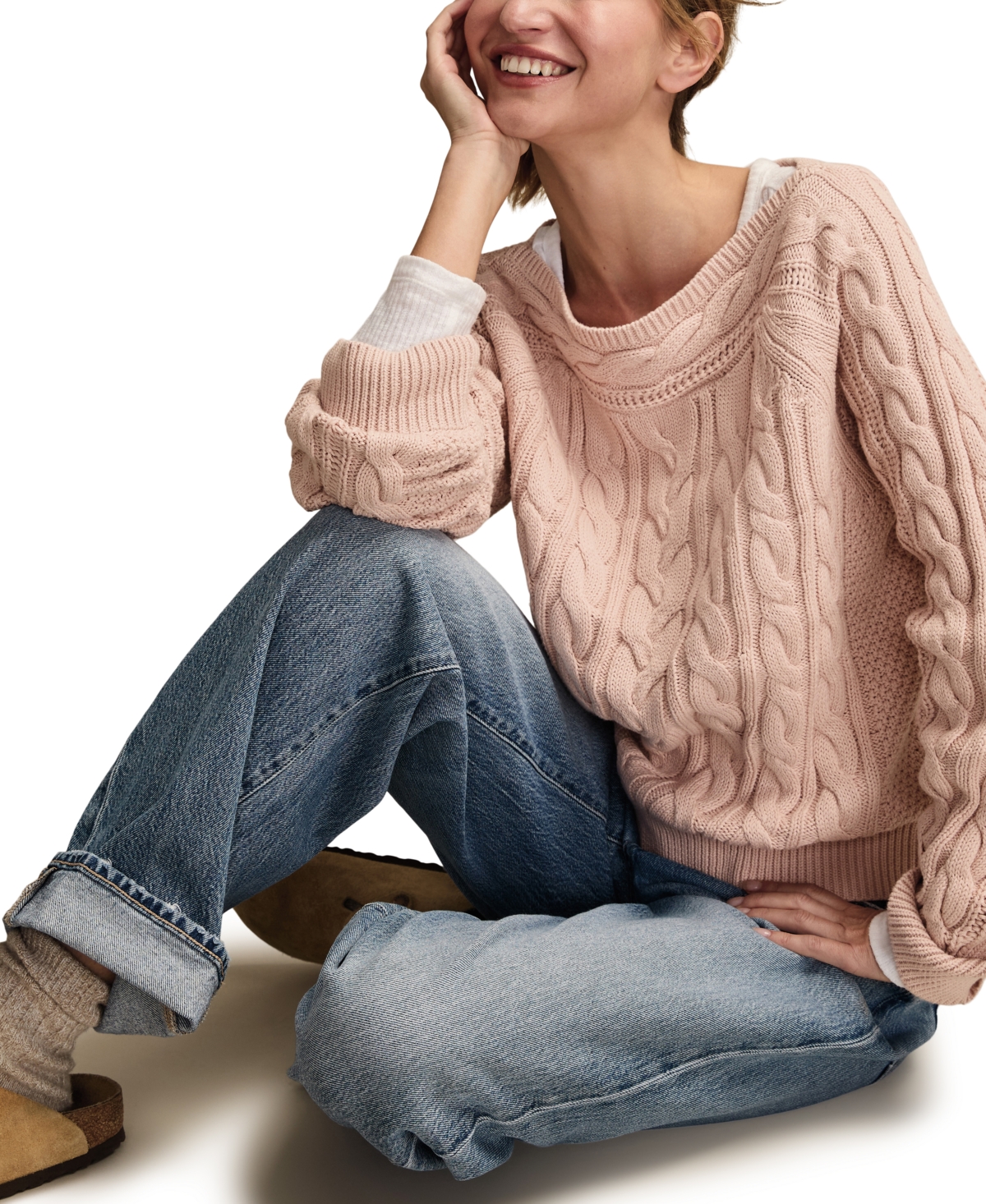 Lucky Brand Women's Boat Neck Cable Sweater In Neutral