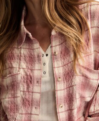 Women's Cropped Plaid Drapey Long-Sleeve Shirt