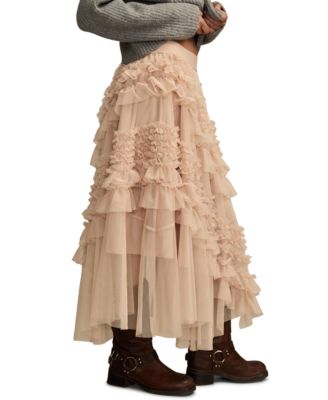 Women's Mesh Ruffle Maxi Skirt
